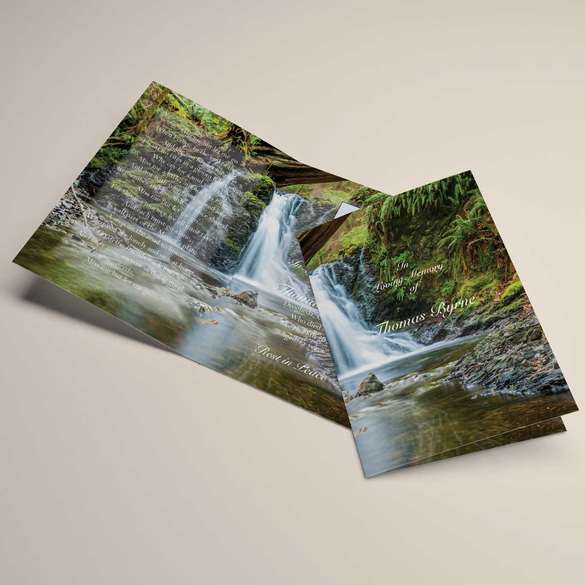 Nature inspired memorial card design - Forest Waterfall
