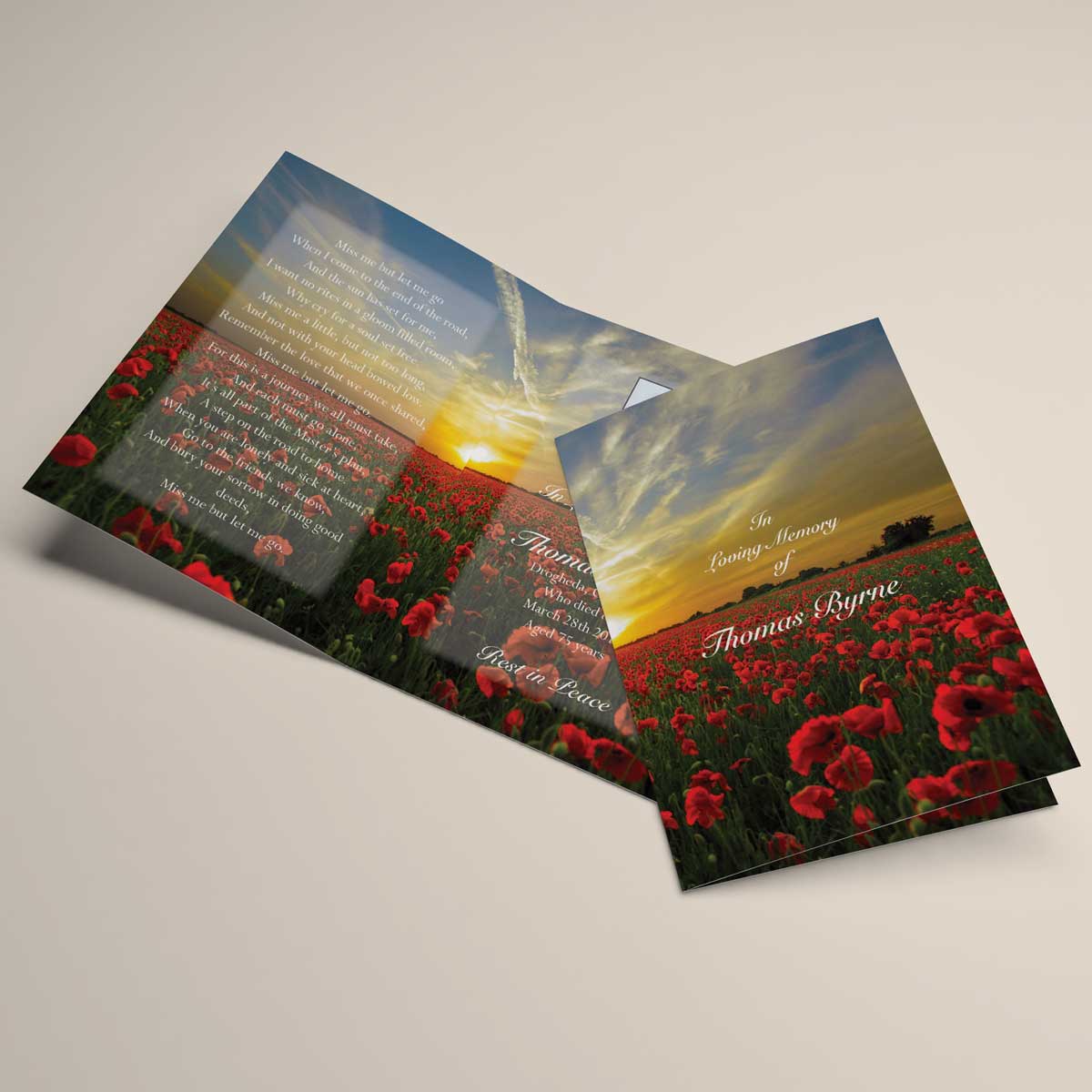 Nature inspired memorial card design - Poppy Field