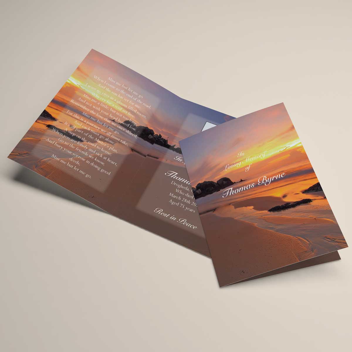 Nature inspired memorial card design - Sandy Beach