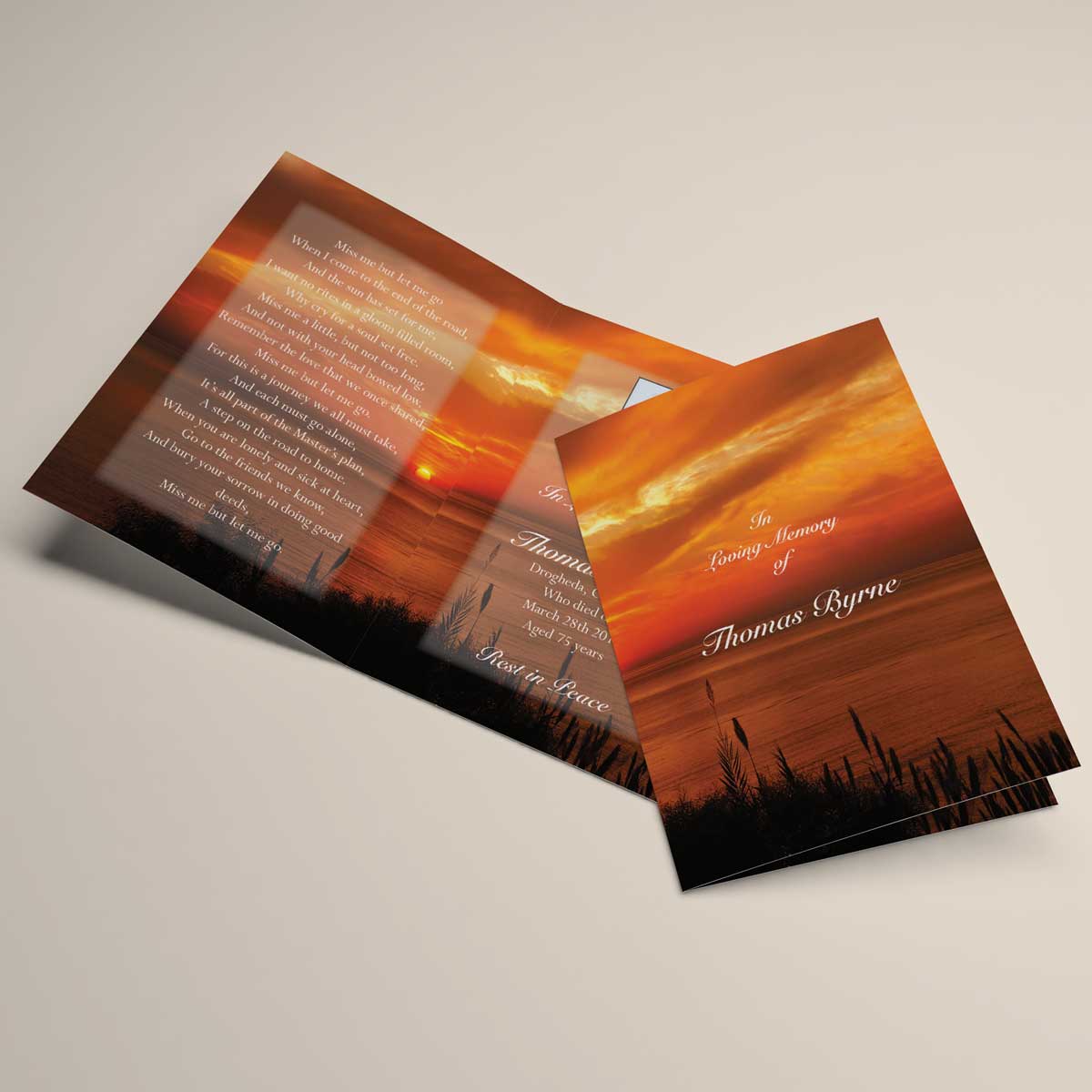 Nature inspired memorial card design - Summer Sunset